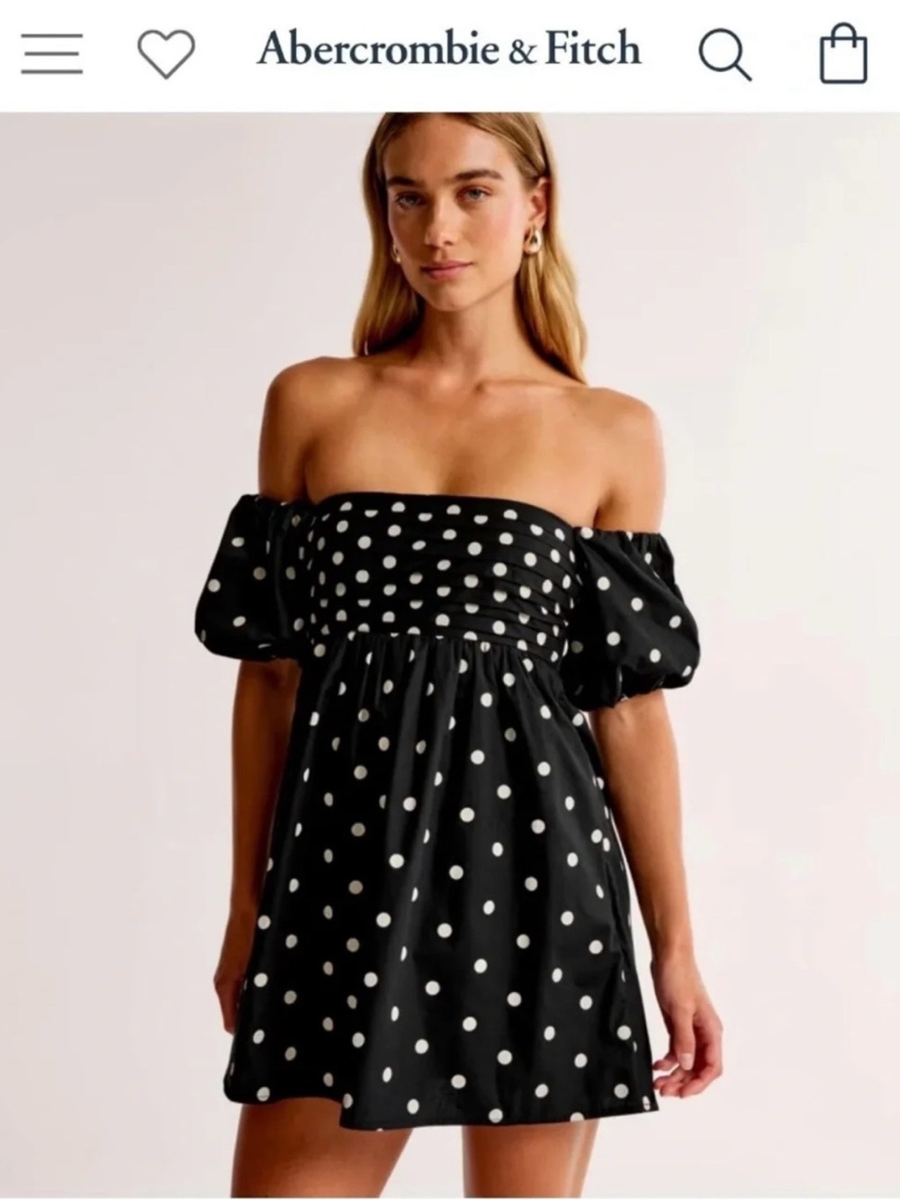 Abercrombie Off-Shoulder Black & White Polka Dot Mini Dress